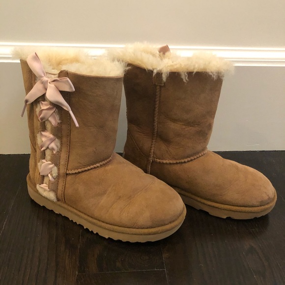 UGG Other - UGG Kids Chestnut Boots with Pink Ribbon Bows
